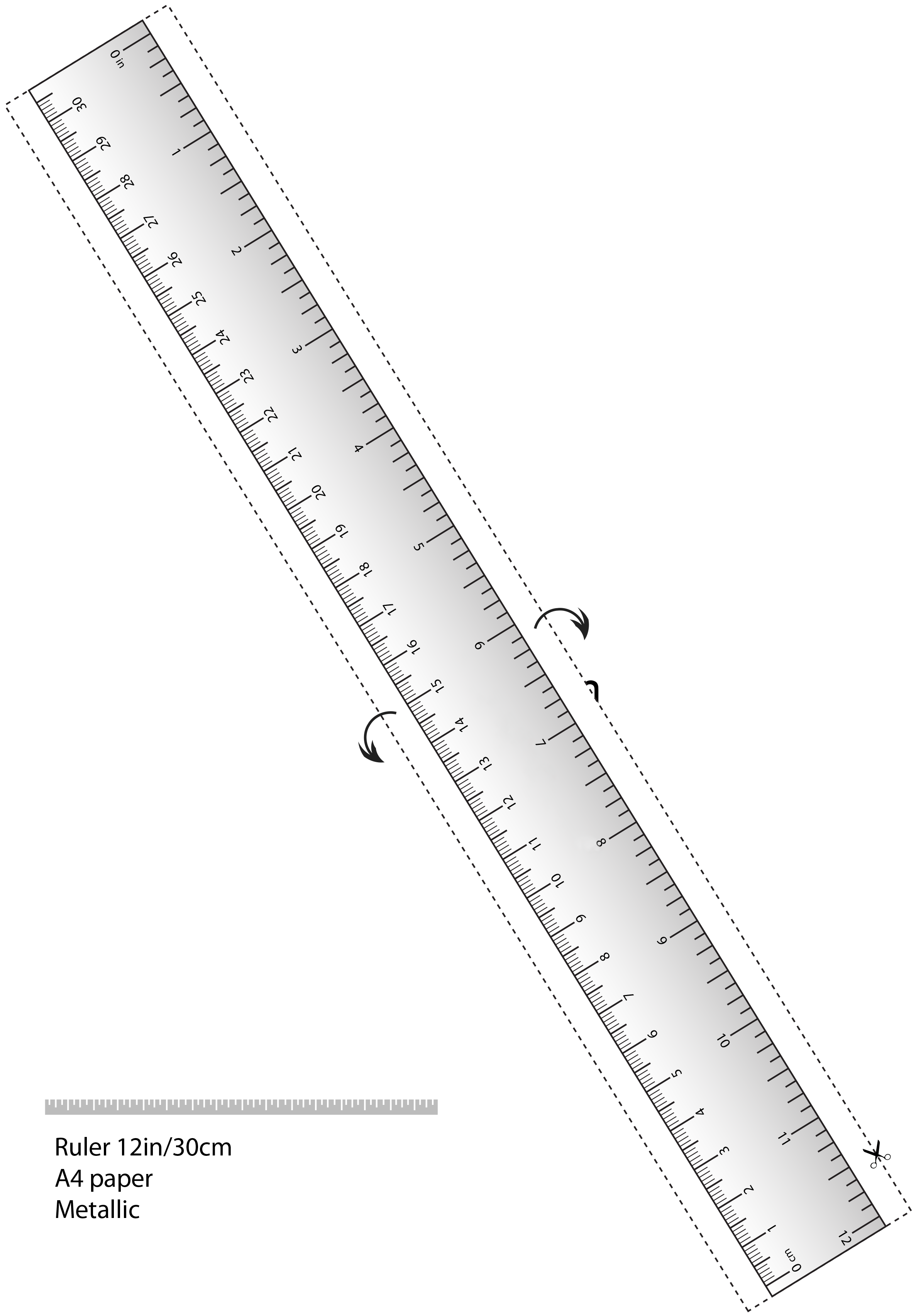 在线尺子打印标准图，A4 12英寸/30厘米刻度尺 金属风格