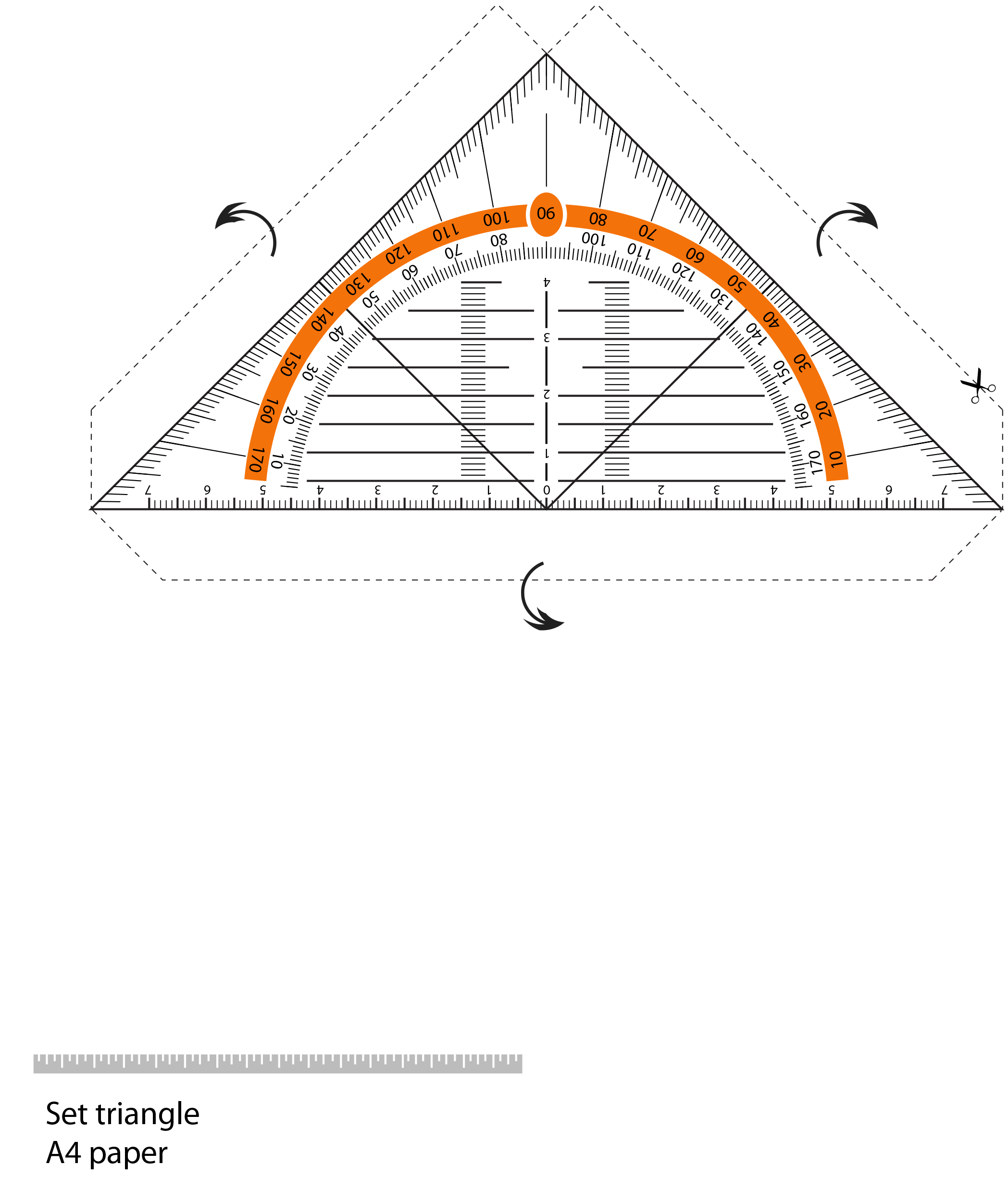 在线三角尺和量角器打印标准图，A4 