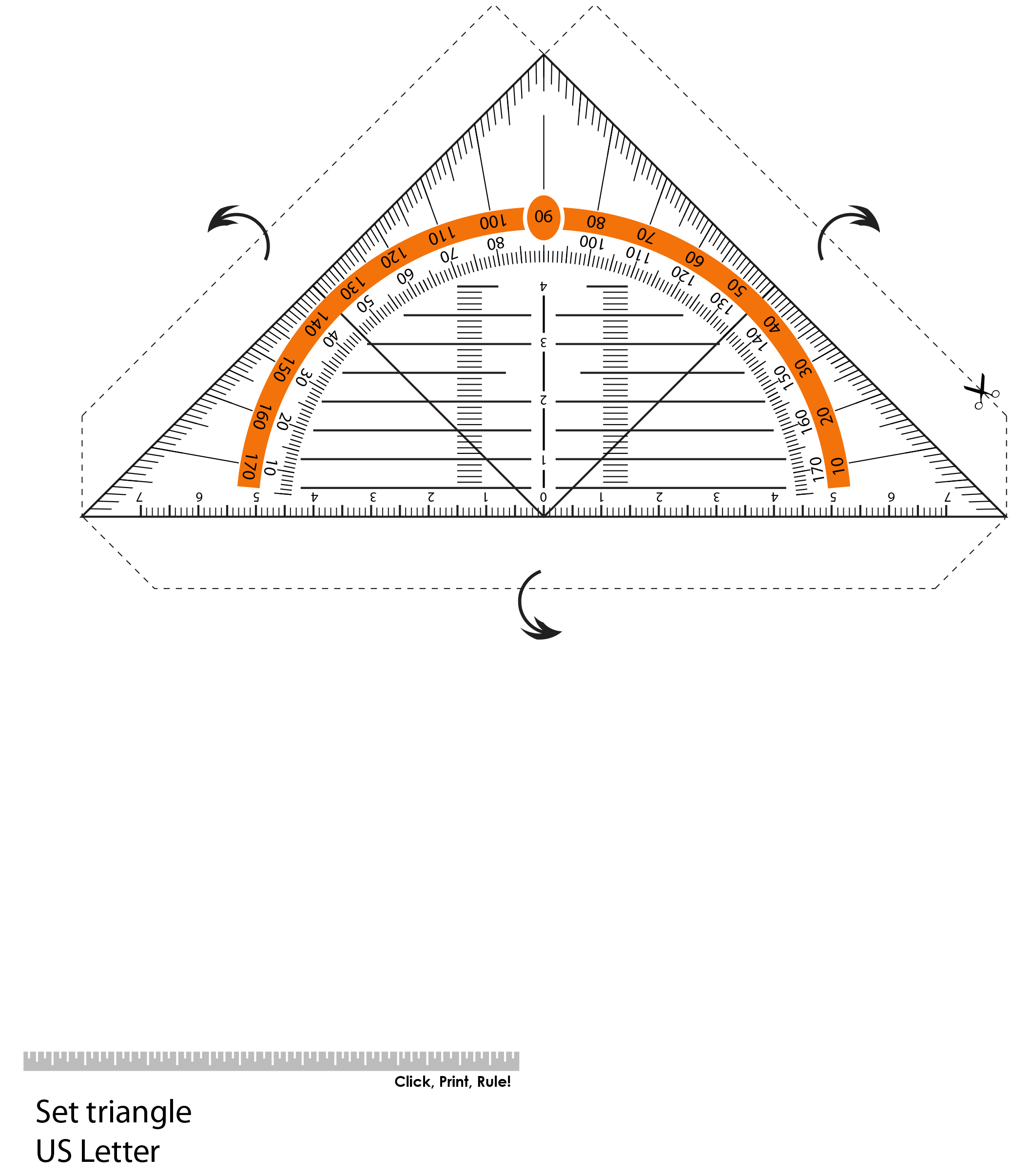 在线三角尺和量角器打印标准图，Letter